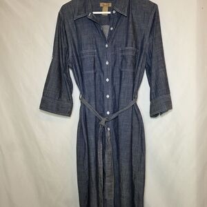 Peck & Peck Weekend 100% Cotton Long Sleeve Chambray Dress Women's Size XL #1